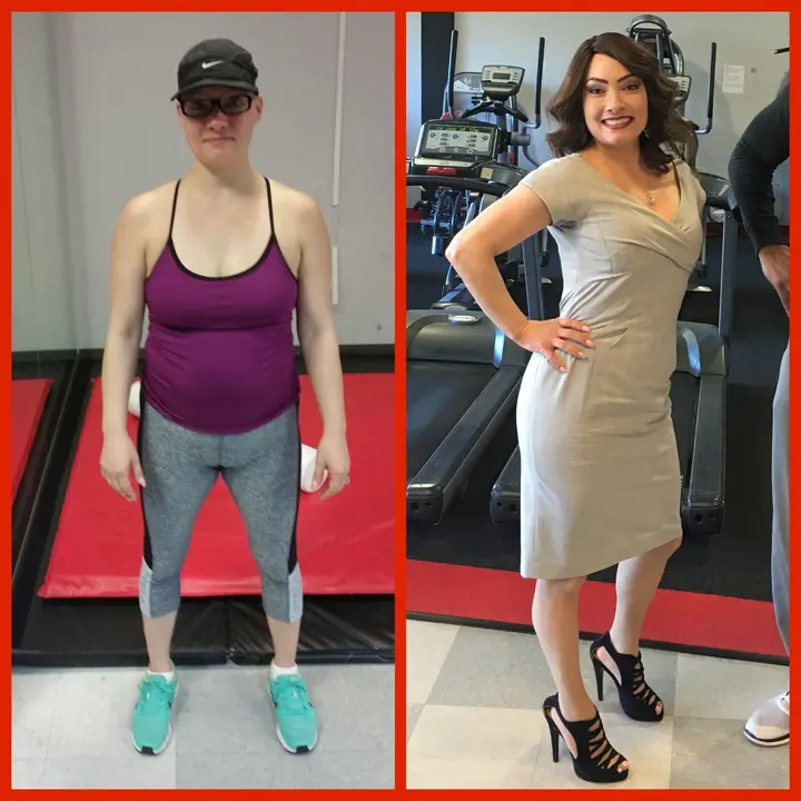 Side-by-side client photos showing fitness and professional-confidence progress.