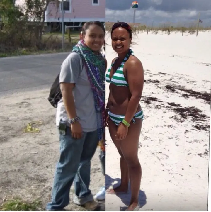 Side-by-side client photos showing vacation-ready body-composition progress.